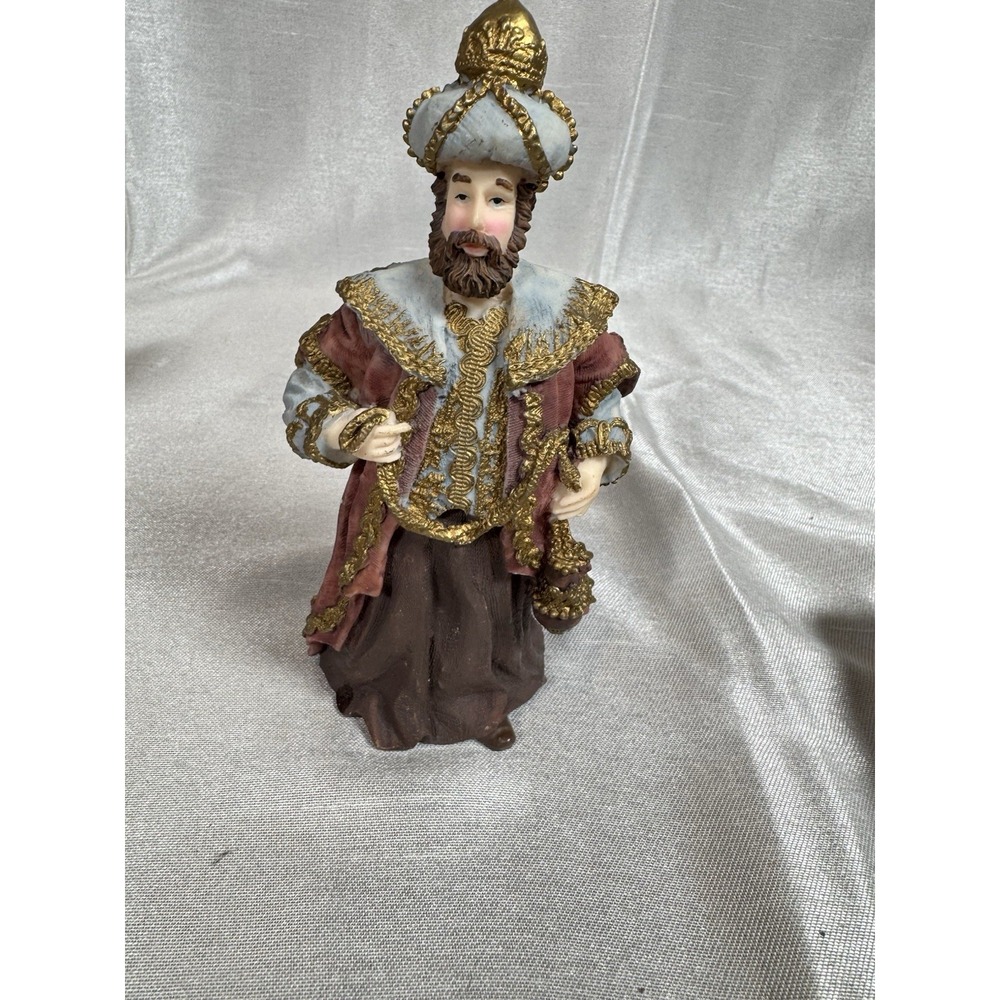 Wise Man Nativity Figurine King Balthazar Burgundy Gold Resin Christmas Decor